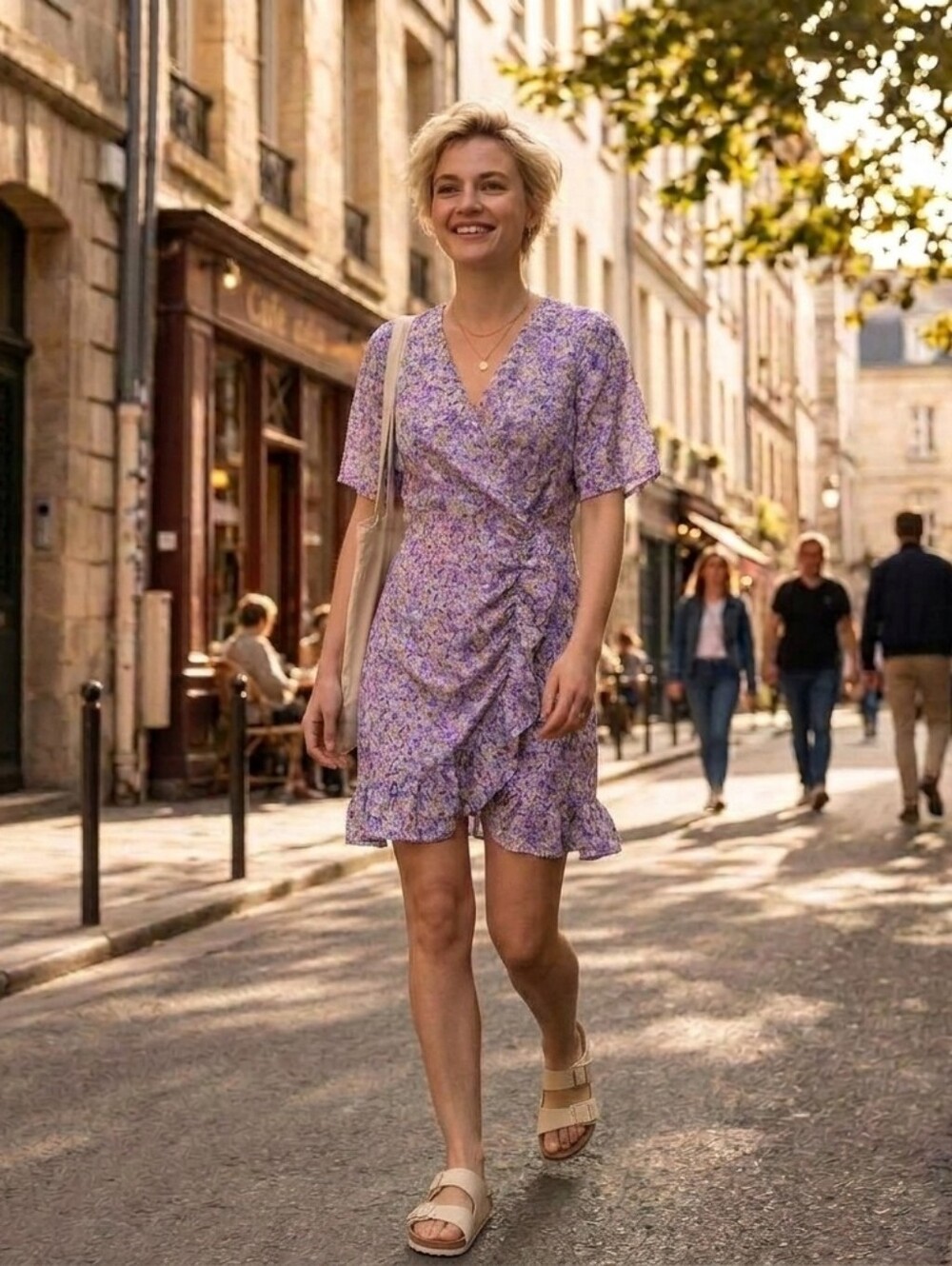 ☂️☂️Floral Wrap-Style Purple Dress